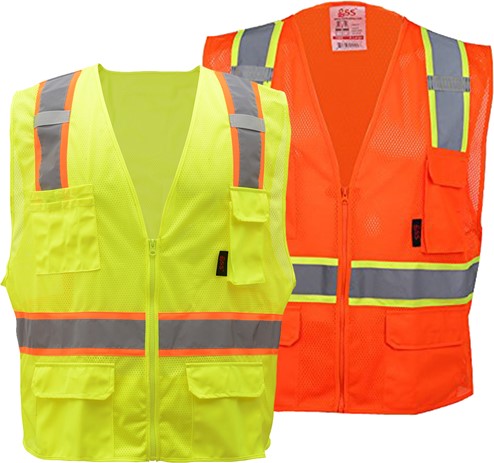 Premium Class 2 Multi-Purpose Two Tone Mesh Zipper 6 Pockets Vest | GSS Safety